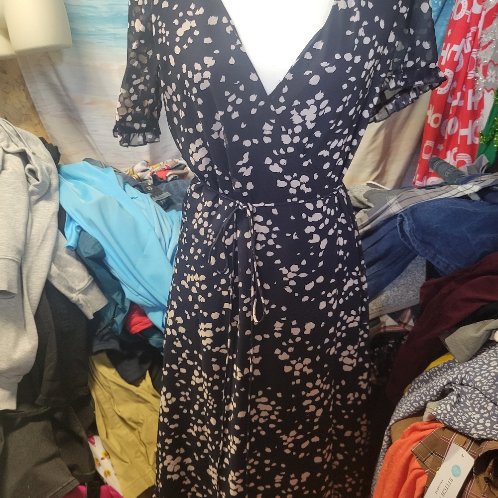 Madewell Ruffle-Edge Wrap Dress Navy Blue Women's Size XS - Picture 2 of 6